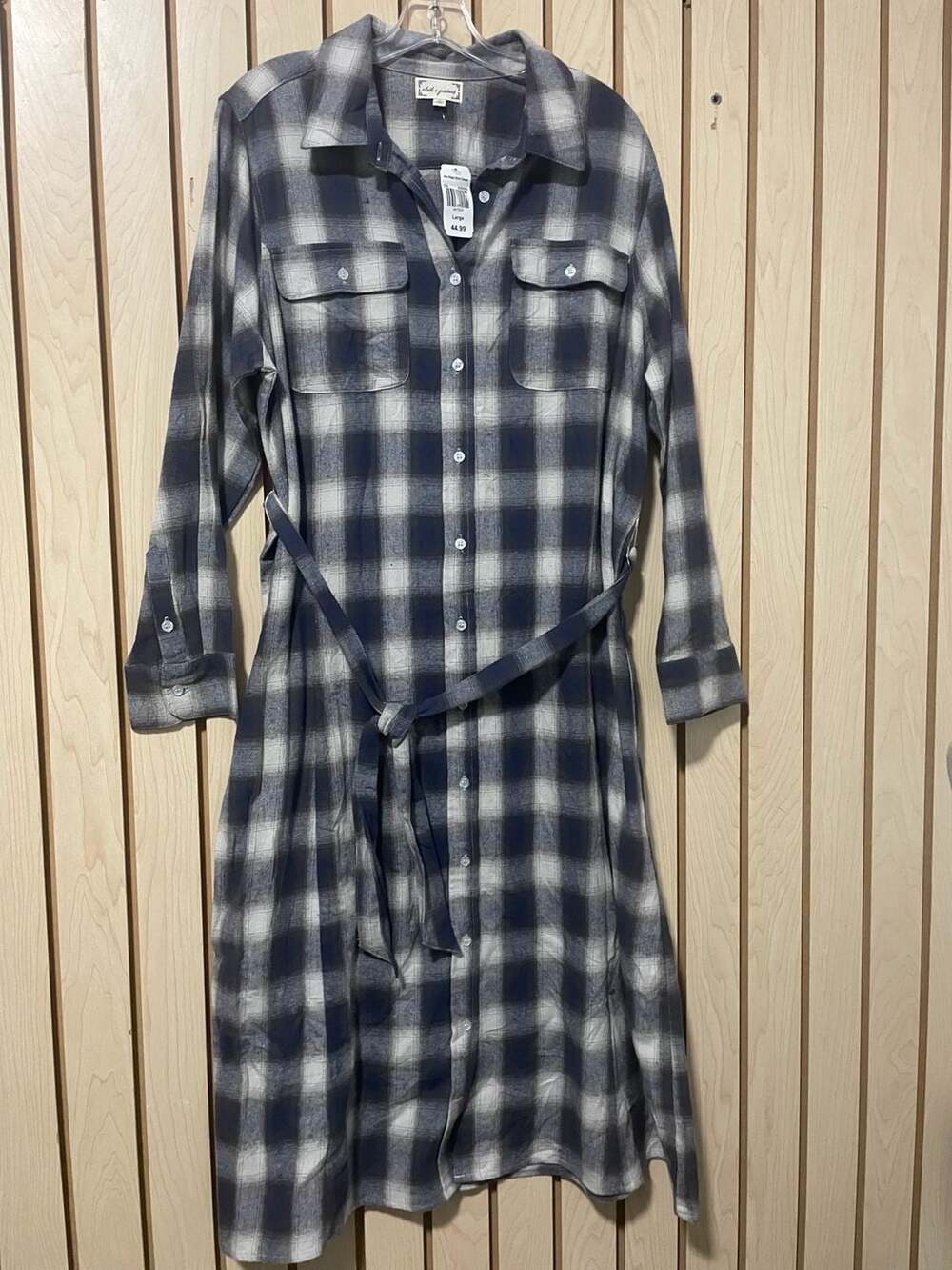 Cloth & Portrait Plaid Shirt Dress Large